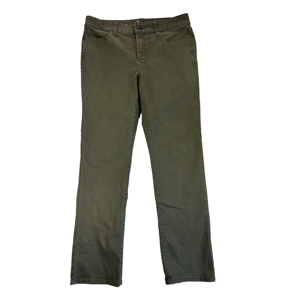 St. Johns Bay Women's 10 Army Green Straight Leg Pants Classic Everyday Neutral